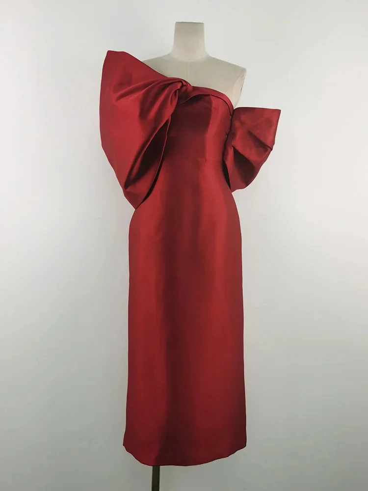 DEAT Элегантное платье в стиле пэчворк с бантом без бретелек модные односторонние