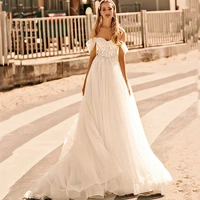 sexy sweetheart wedding dress lace beach bridal gown off the shoulder backless appliques short sleeve sweep train robe de mariee