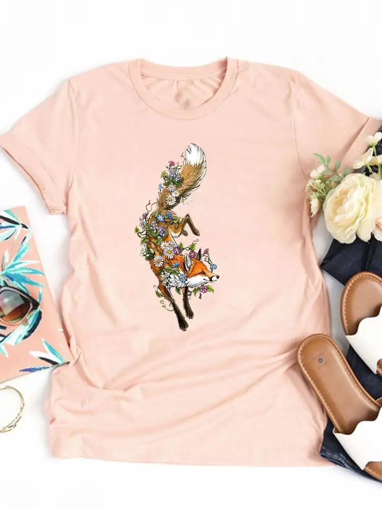 

Wild Animal Flower 90s Clothing Lady Graphic T-shirt Tee Top Fashion Women Casual Short Sleeve Clothes Basic Print T Shirt