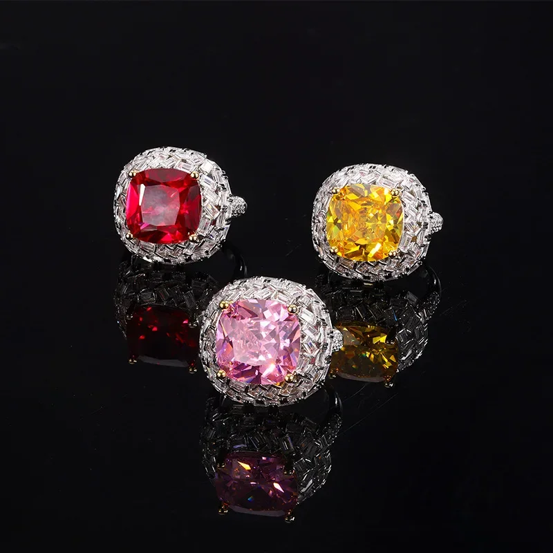 Элегантное регулируемое кольцо со сверкающим желтым камнем в форме подушки для