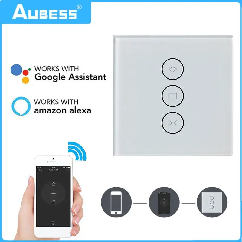 

Wifi Touch Curtain Switch Panel Voice Remote Controlled By Alexa / Google APP Smart Switch For Electric Curtain Motor Smart Home