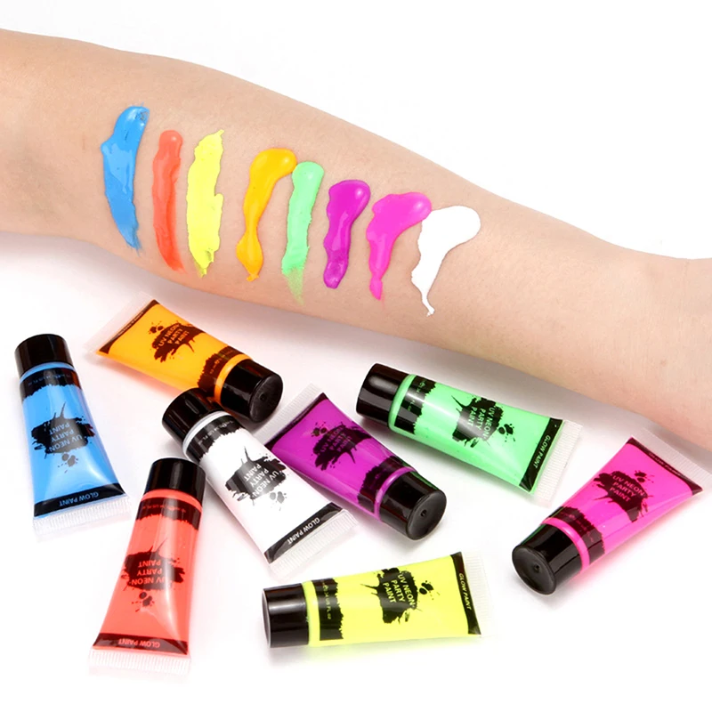 

Краска для боди-арта неоновая флуоресцентная, светящаяся, для макияжа, для косплея, 7 цветов, 1 шт., 10 мл