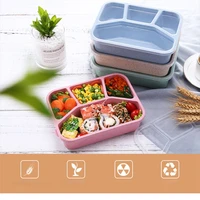 wheat straw bento box japanese lunch box student lunch box work portable microwave oven square lattice fast food box