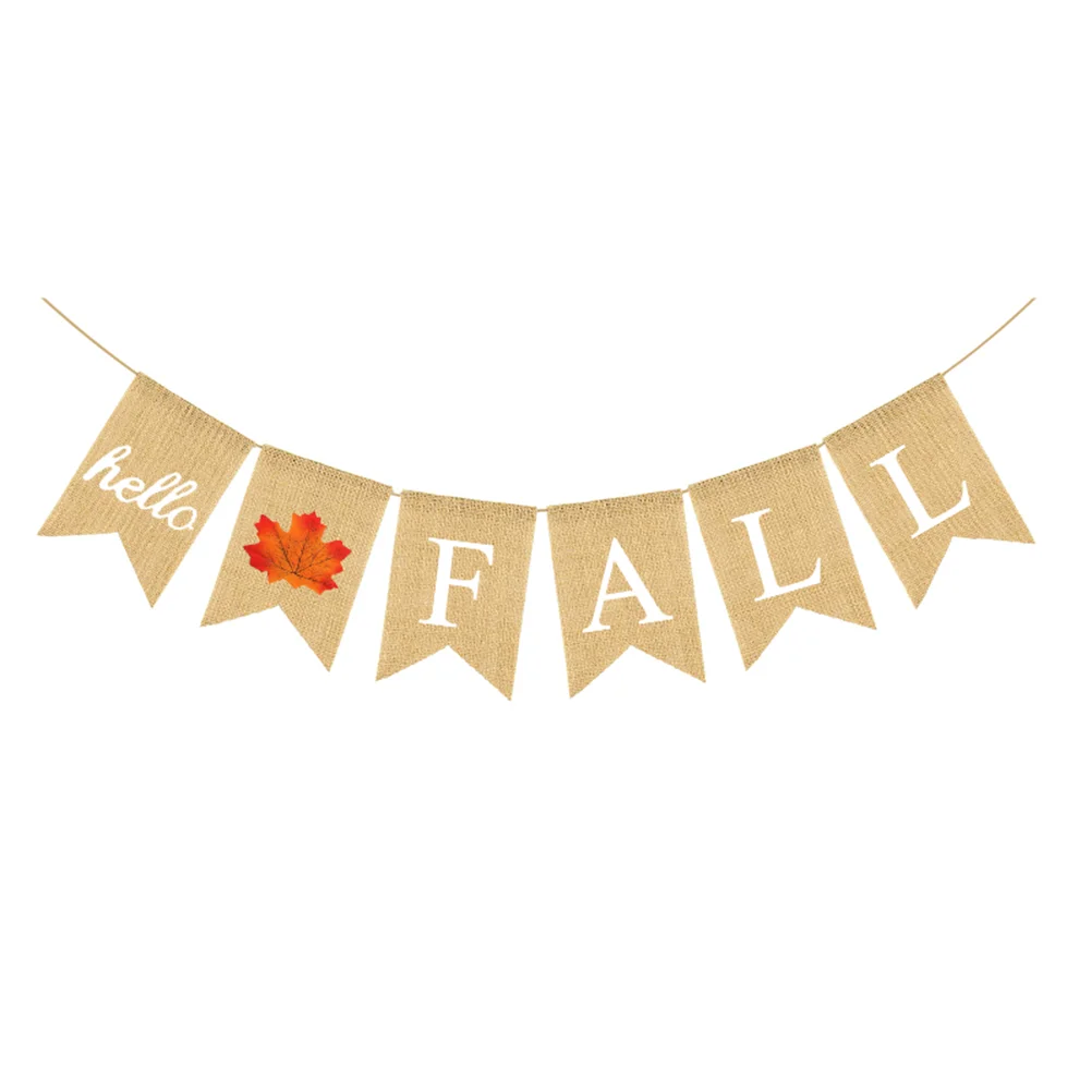 

Banner Thanksgiving Fall Burlap Garland Decor Thankful Party Hello Linenharvest Home Auntumn Retro