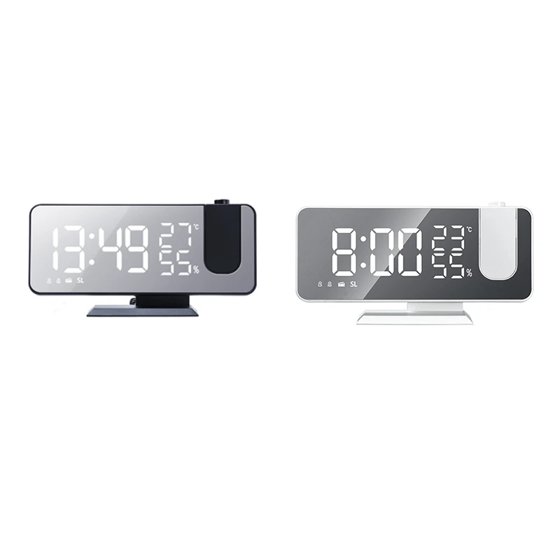 Digital Smart Alarm Clock Watch Table Electronic Desktop Clocks With 180° Projection Time Snooze Black