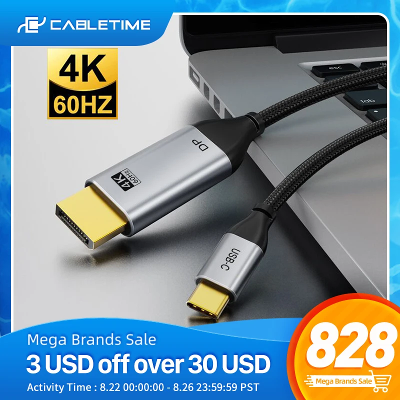 CABLETIME USB C to DisplayPort Cable Thunderbolt 3 4K 60Hz USB Type C 3.1 to DP Adapter USB to DP UHD External Video C262