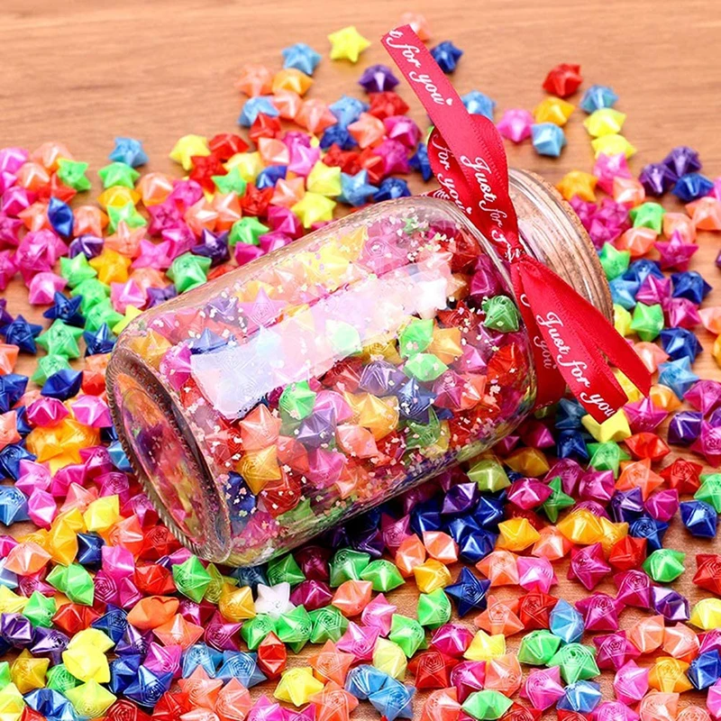 

200pcs luminous plastic Origami Paper Star Lucky Colorful Star Folding Plastic Star Decoration Origami DIY Gift Crafting Supplie