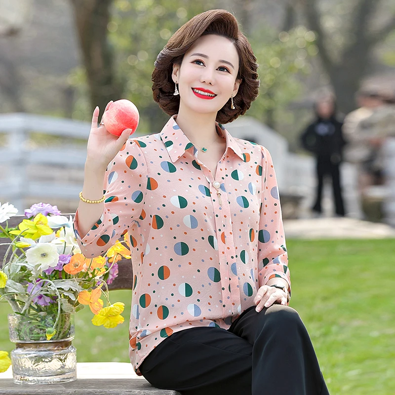 2022 Korean Stylish Women Elegant OL Work Blouse Autumn 3/4 Sleeve Shirt Lapel Polka Dot Top Casual Loose Blusas Chemise images - 6