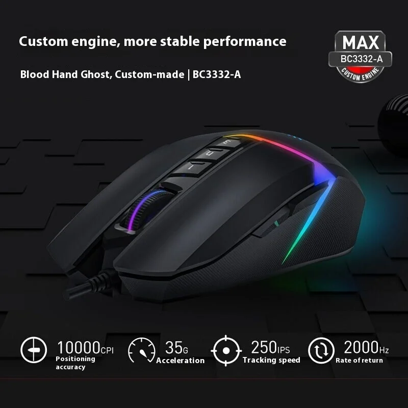 Фото Мышь-призрак A4tech V8mmax с эффектом потертости, игровая программируемая Rgb мышь для офиса, разных сцен, комфортное нанесение №4