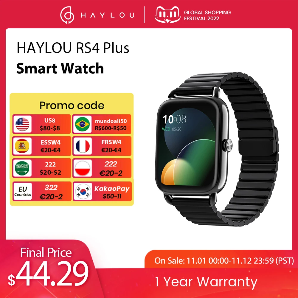  HAYLOU Magnetic Strap Smartwatch  RS4 Plus Smart Watch 1.78'' AMOLED Display IP68 Waterproof  SpO2 Tracking Smart Watch for Men 