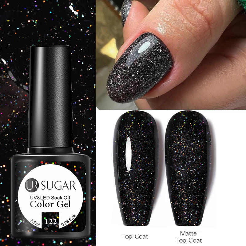 UR SUGAR 7.5ml Color Gel Nail Polish Black Glitter Semi Permanent Soak Off UV LED Nail Art Varnishes Manicure