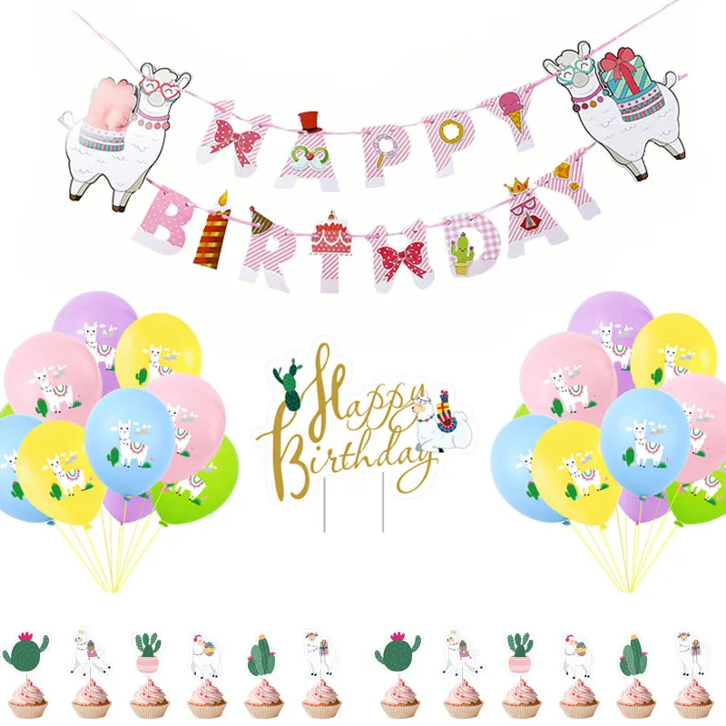 

Llama Theme Birthday Party Decoration for Girls Alpaca Balloons Cactus Happy Birthday Banner Cake Toppers Kids Birthday Supplies