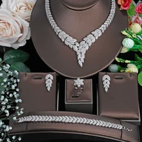 High Quality White Gold Colored Cubic Zirconia Crystal Fashion Bridal Wedding Necklace and Earrings Set Party Favor