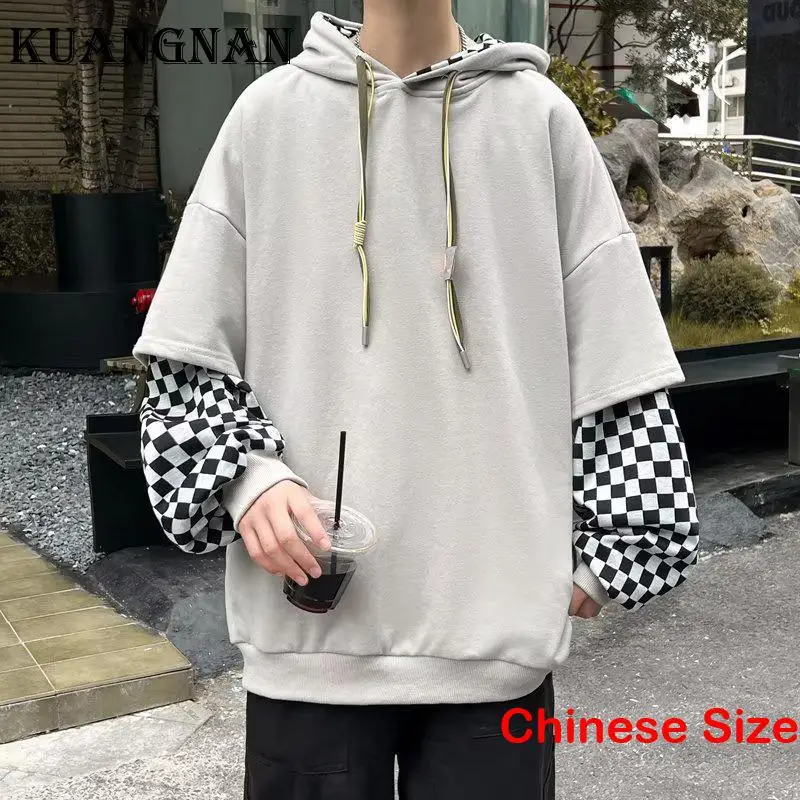 

KUANGNAN Plaid Hoodies for Men Clothes Long Sleeve Male Hoodies Man Hoodie Jackets Tops Korean Fashion Hooded 3XL 2023 Spring