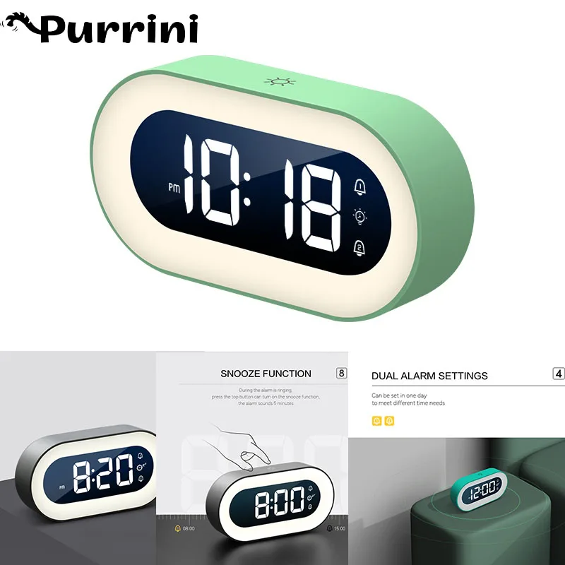 

Цифровой светодиодный Будильник с музыкой и голосовым управлением, ночсветильник, дизайнерские настольные часы, украшение для дома и стола...