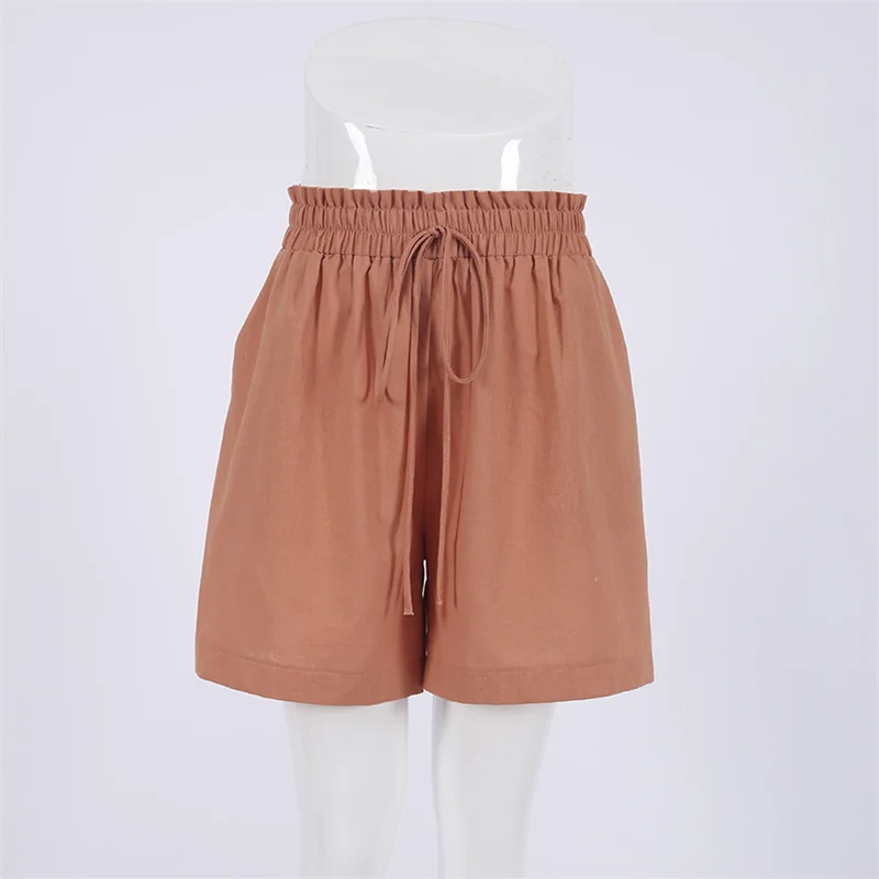 Cotton Drawstring Hot Pants Women High Waist Casual Solid Baggy Shorts Loose Summer Trousers Palazzo Pantalon Femme