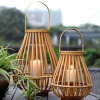 folk style wooden candlestick home decoration windproof candle lamp decoration home stay wind log rattan landing wind lamp