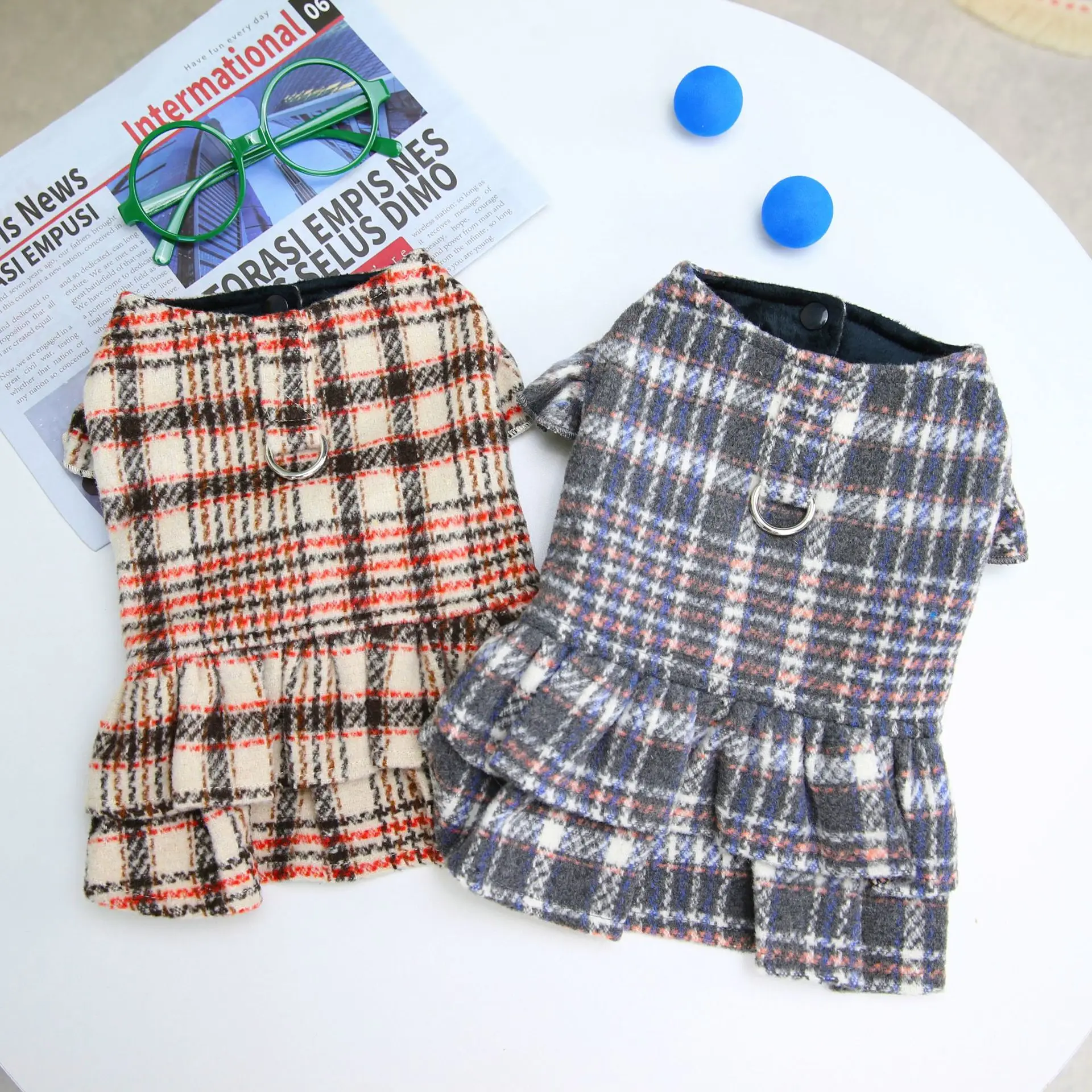 Pet Dress Autumn Winter Plaid Skirt Butterfly Cuff Small Dog Clothes Warm Harness Kitten Puppy National Style Skirt Chihuahua