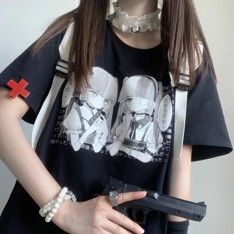 

Graphic Gothic Girl Print T-Shirt Women Cute Kawaii Japanese T Shirt Anime Manga Harajuku Top y2k clothes plus size fairy grunge