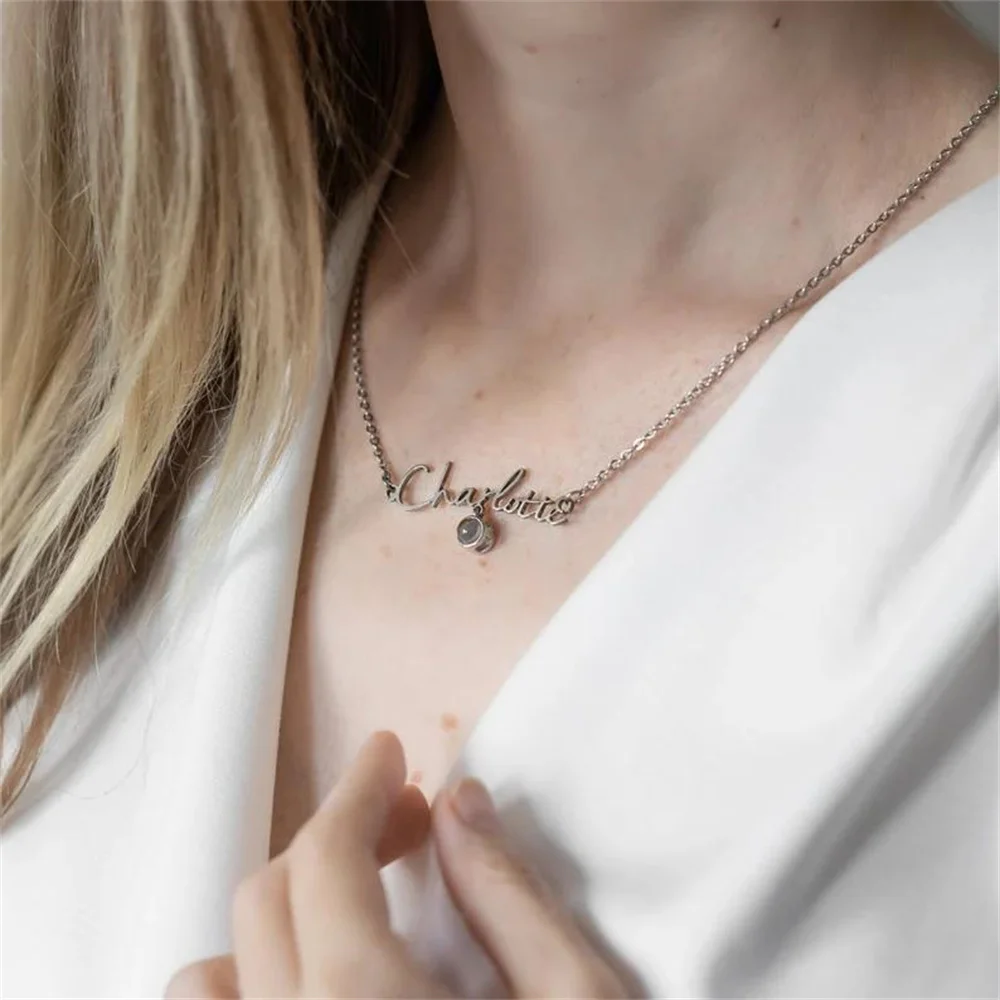 Photo Name Necklace Personalized Photo Projection Necklace Custom Picture Choker Necklace Jewelry Valentine Gift for Girl