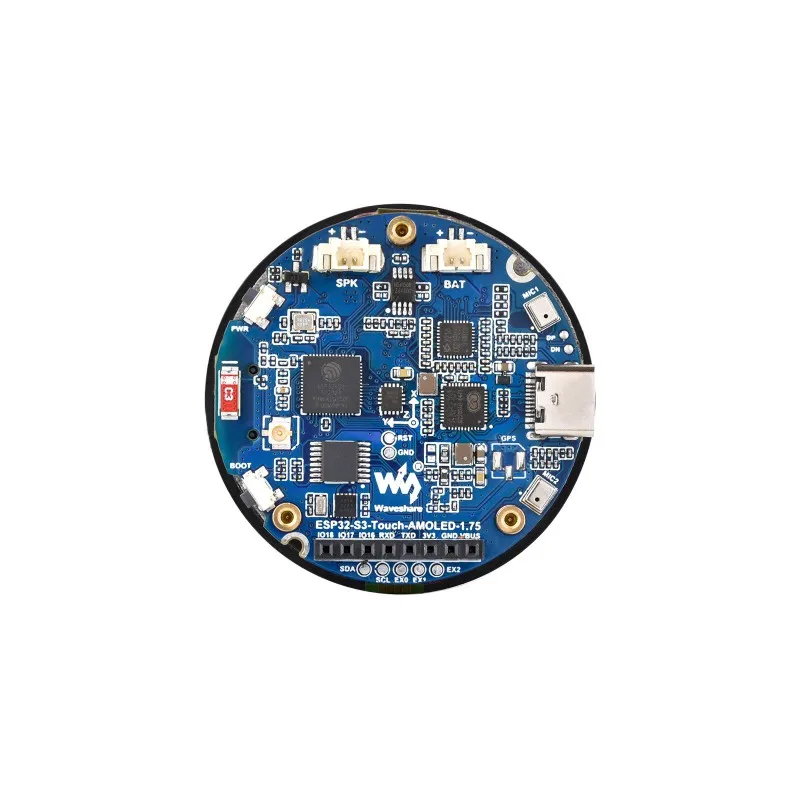 Фото Комплект для разработки ESP32-S3 WiFi+BLE 5.0 с круглым AMOLED-экраном 1,75 дюйма (466x466) и сенсорным управлением, двойным микрофоном для проектов умных носимых устройств и DIY-проектов IoT №3