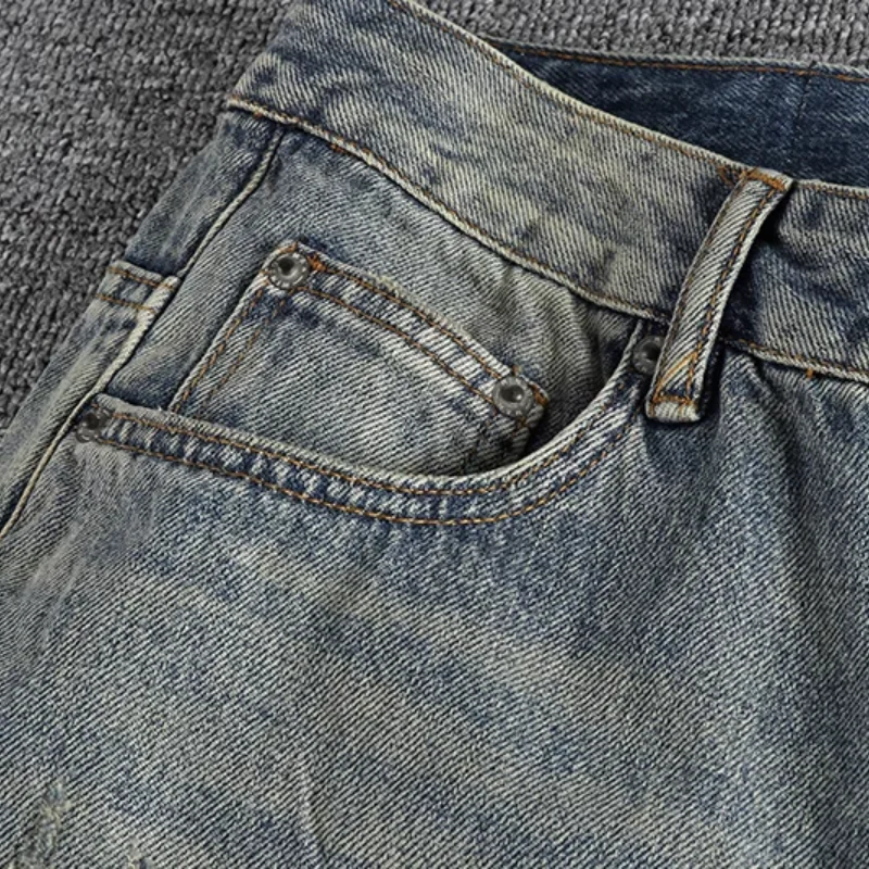 Винтажные синие джинсы с большими дырками в стиле ностальгии мужские свободные