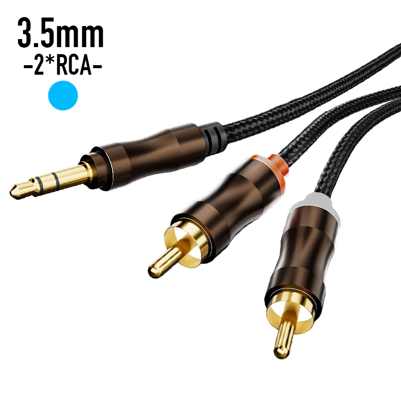 Фото Аудиокабель RCA до 3,5 мм Jack Aux Hi-Fi стерео кабель-разветвитель 3,5 мм к 2RCA для домашнего кинотеатра ТВ ПК усилители DVD провод динамика №1