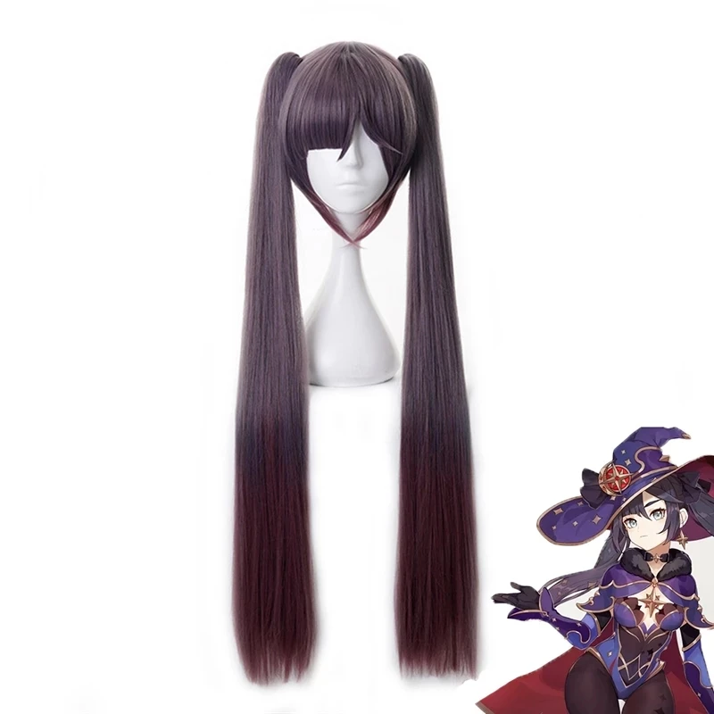 

Парик для косплея Game Genshin Impact Mona Megistus, темно-фиолетовый градиентный двойной конский хвост, термостойкие синтетические волосы, парик с шапочк...