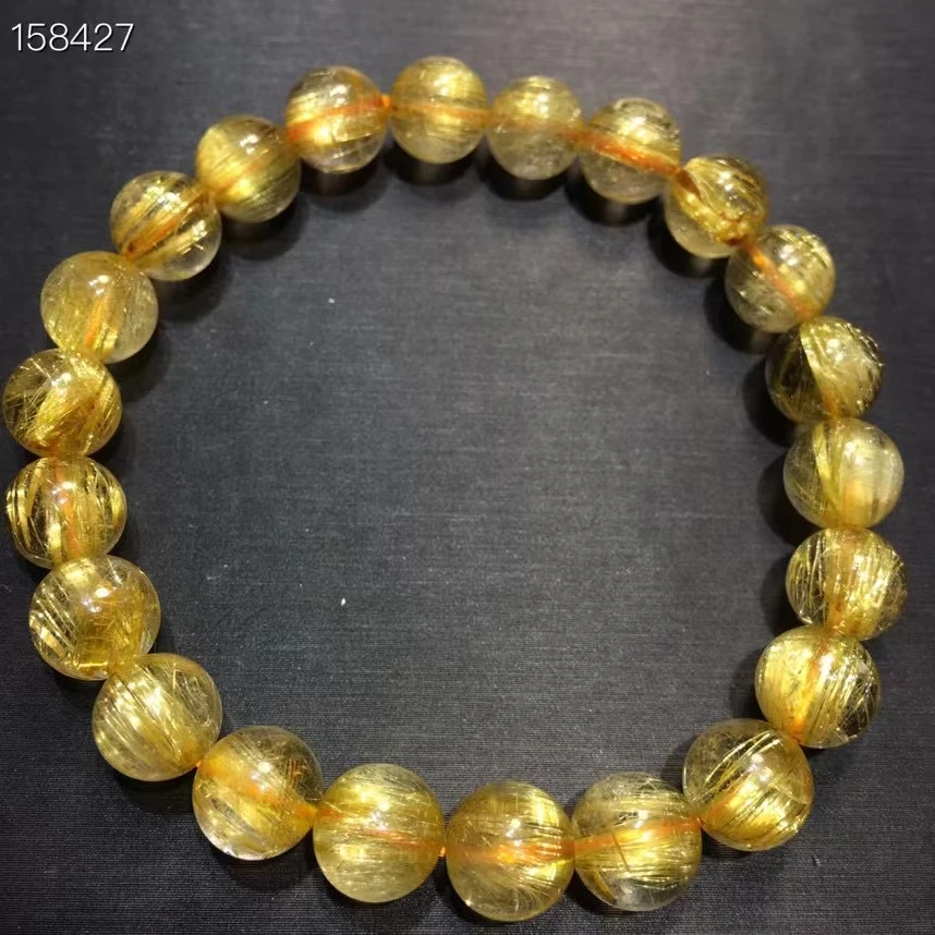 

Natural Gold Rutilated Quartz Round Beads Bracelet 8.5mm Women Brazil Gold Rutilated Cat Eye Wealthy Stone AAAAAA
