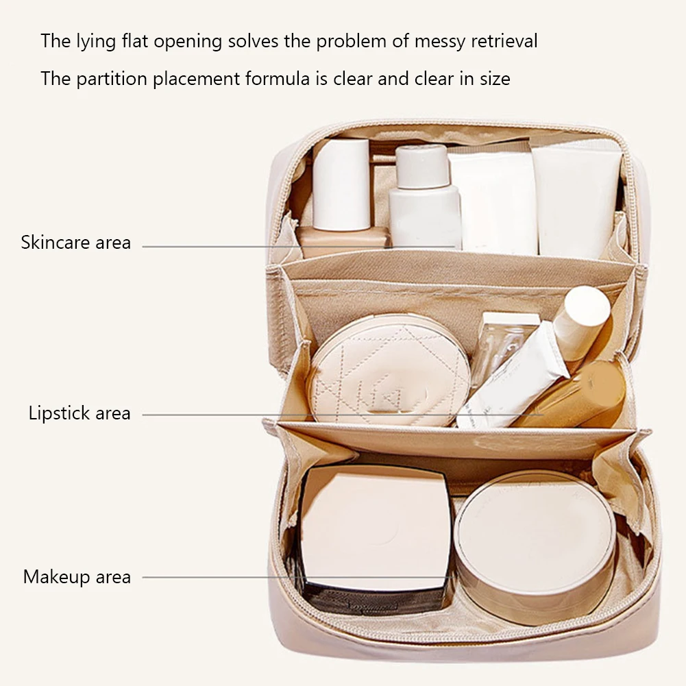 

PU Cosmetic Bag Multifunctional Toiletry Organizer Bag Large Capacity Waterproof with Zipper Portable for Women Holiday Gifts
