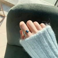 fashion french retro square blue oil drop ring simple temperament open ring ladies jewelry gift romantic girls luxury rings
