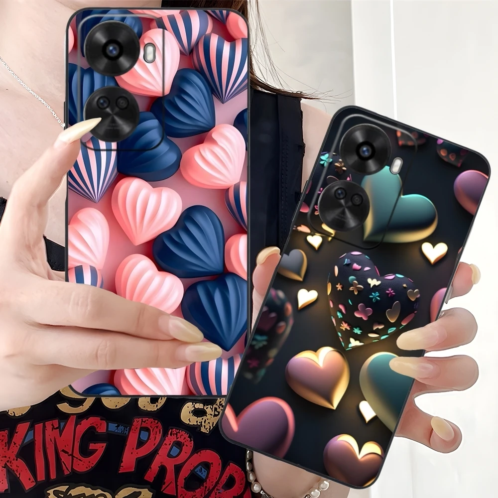 Y2K Glowing Love Hearts Mobile Phone Case for Huawei Nova 12 11 10 9 8 7 Pro SE 5G Black Soft Cover Shell
