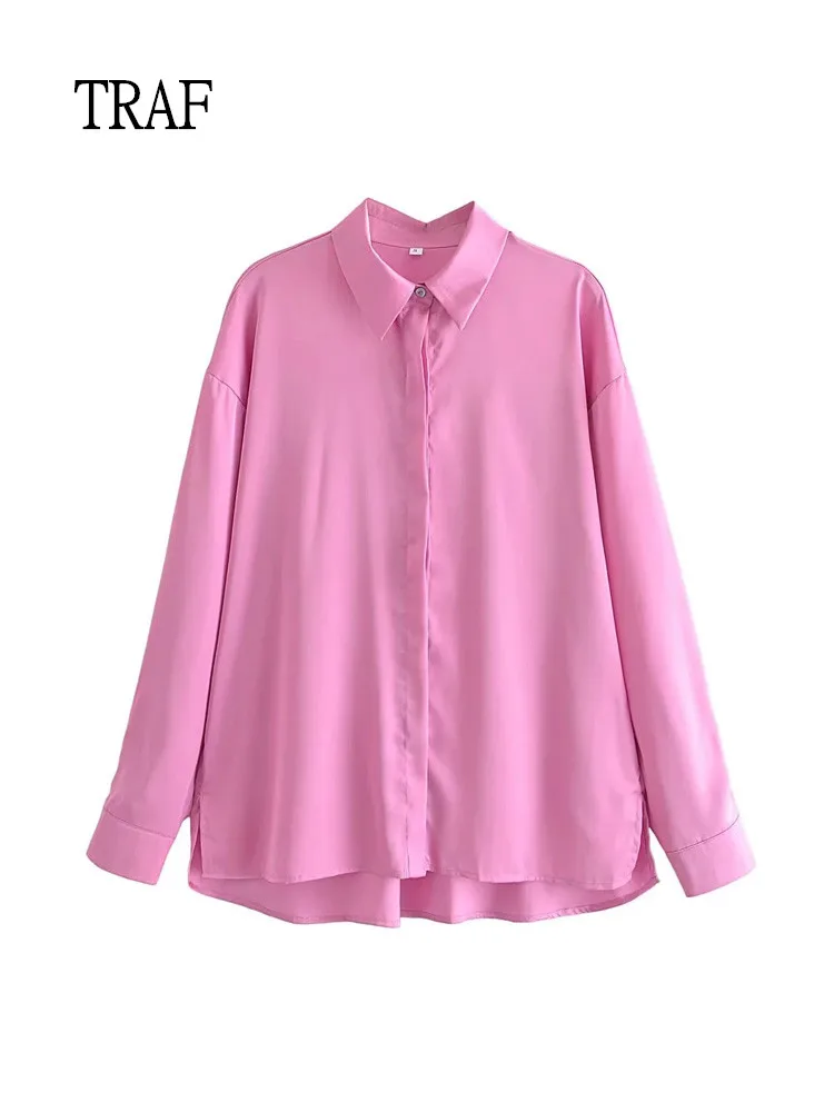 

Блузка Женская атласная на пуговицах, с отворотом и длинным рукавом