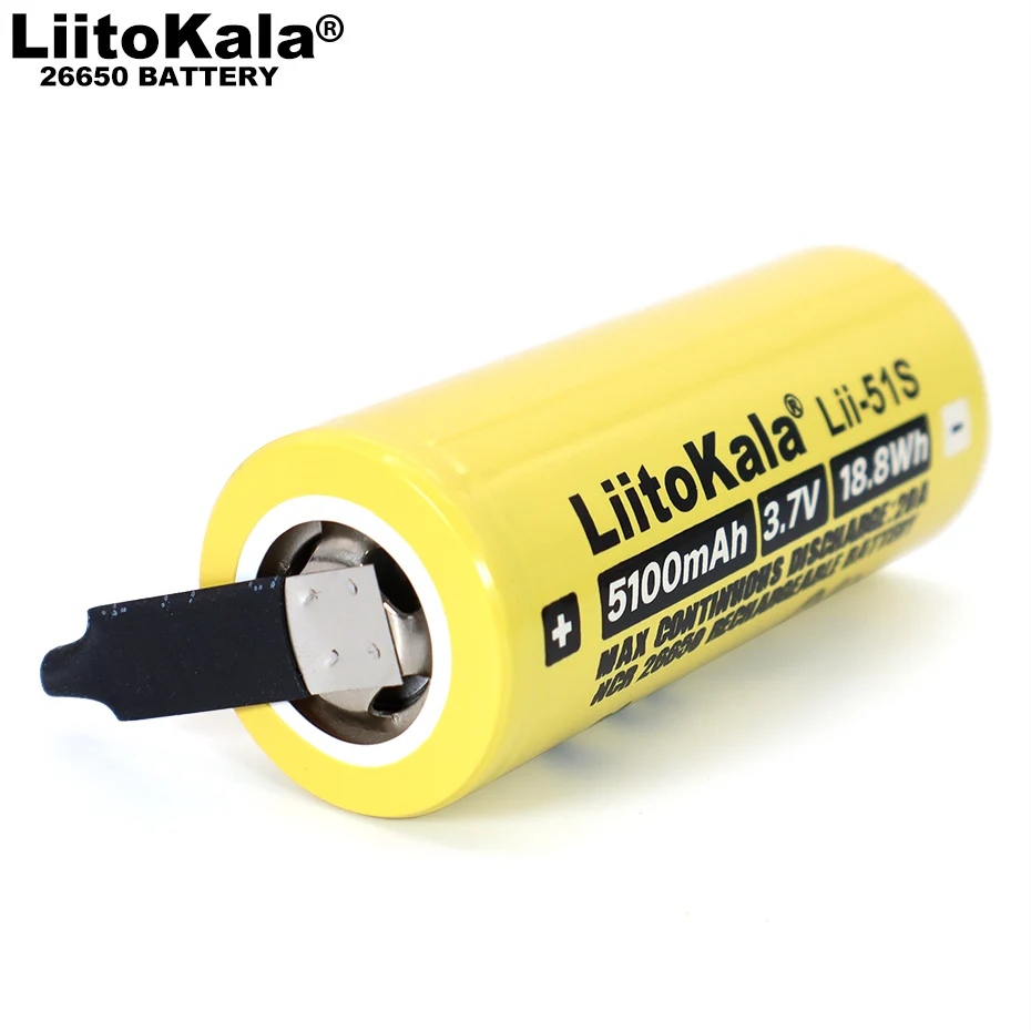 

Liitokala 26650 5100mAh Li-ion 3.7v Rechargeable Battery 20A Discharge 3.6V Power batteries +DIY Nickel Sheets