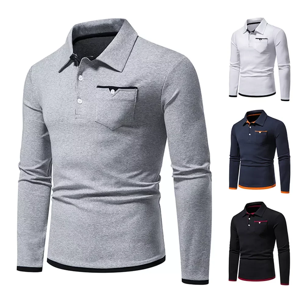 

2022 New Classic Fashion Men's Polo Shirt Mens Casual Long-sleeved Casual High Quality Long Sleeve Polo Shirt