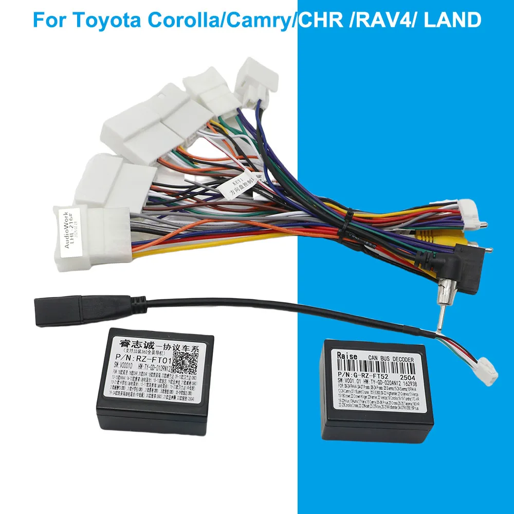 Фото Canbus Box RZ-FT01 RZ-FT52 для Toyota Corolla/Camry/CHR/RAV4/LAND CRUISER с жгутом проводов, кабель питания, автомобильный радиоприемник на базе Android №1