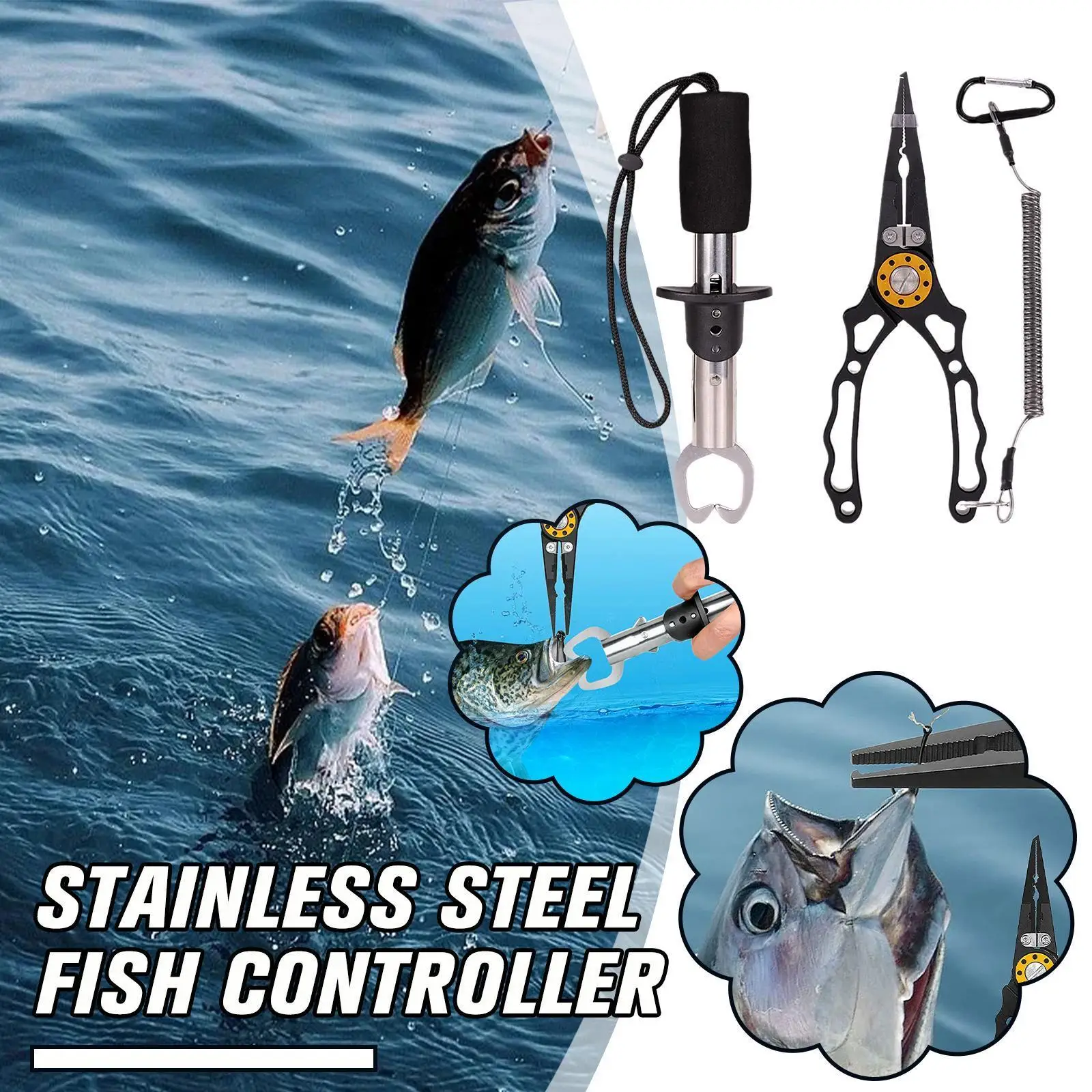 

Стальной контроллер для рыбы, многофункциональный антикоррозийный контроллер, плоскогубцы, плоскогубцы, петля для приманки, для рыбалки, л...