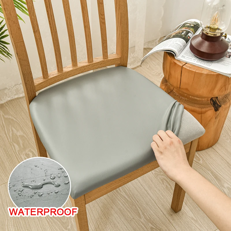 

Chair Seat Covers for Dining Room PU Leather Square Chair Cushion Cover Waterproof Slipcovers Removable Chair Seat Cushion Cover