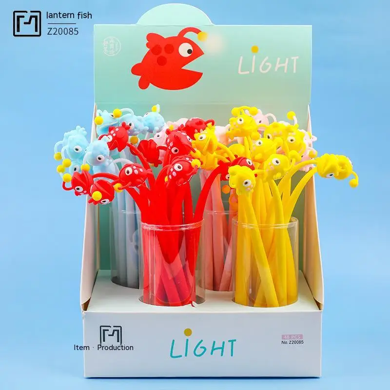 Cute Creative Lantern Fish Soft Silicone Neutral Pen Cartoon Shaped Signature Pen Student Black Water Pen