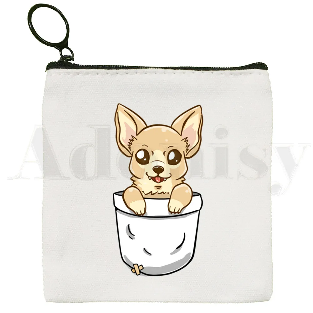 Chihuahua Funny Dog Lovely Fashion Animal 90s Coin Purse Illustration Key Case Simple Small Cloth Bag New Creative Coin Purse