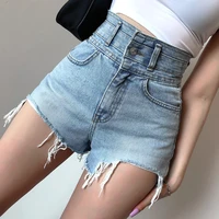 women wide leg shorts summer fashion solid color mid waist denim flared shorts party streetwear loose ripped bottoms