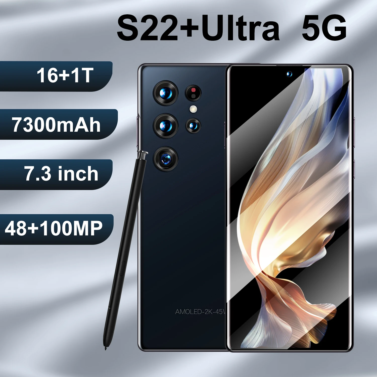 

2022 Global Version S22+ Ultra Smartphone 7.3 Inch 16GB+1TB Cellphones 7300mAh 4G 5G Network Unlocked 100MP Carema Mobile Phones
