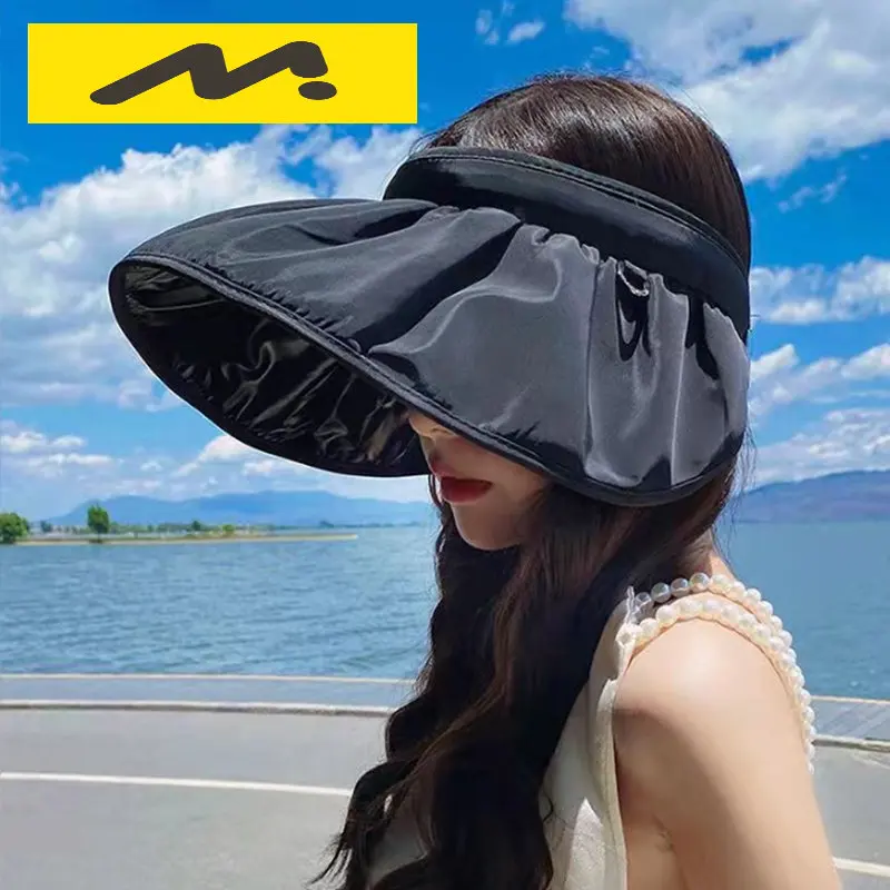 Summer UV Protection Women Sun Hats Fashion Solid Color Outdoor Beach Wide Brim Foldable Bucket Hat Ponytail Caps Panama Cap