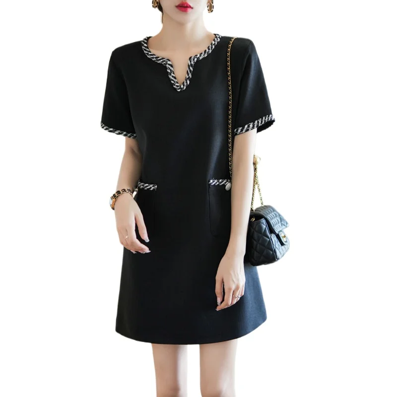 

Simgent Short Sleeve Mini Dress Black Women 2022 New Autumn Elegant A Line Pockets Dresses Vestidos Robe Femme Jurken SG2976
