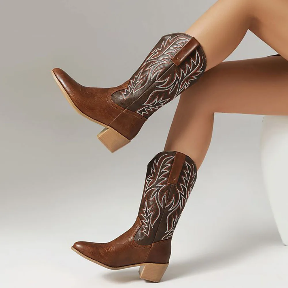 GIGIFOX женские ботильоны в стиле вестерн с вышивкой ретро ковбойские туфли без