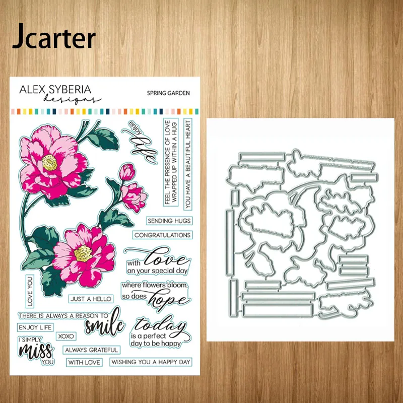 

Spring Garden Flowers Metal Cutting Dies and Clear Stamps Craft Stencil for Scrapbooking Album Paper Make Template Decoration