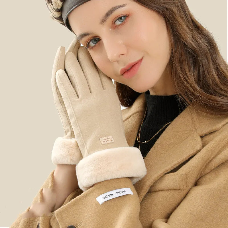 2023 New Fashion Women Gloves Autumn Winter Cute Furry Warm Mitts Full Finger Mittens Women Outdoor Sport Female Gloves Screen