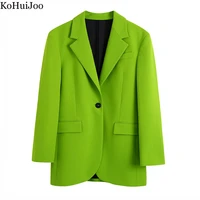 kohuijoo 2022 spring new loose jackets women green loose long sleeve single button coat blazers for women elegant stylish