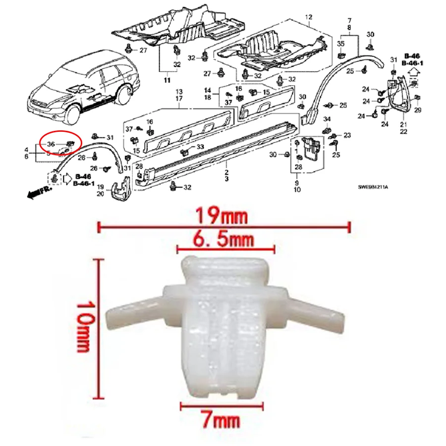 

15 шт., автомобильные нейлоновые зажимы для отделки колесной арки, объемный гарнир, зажим для крепления для Honda CR-V Civic Pilot Element 91513SMGE01