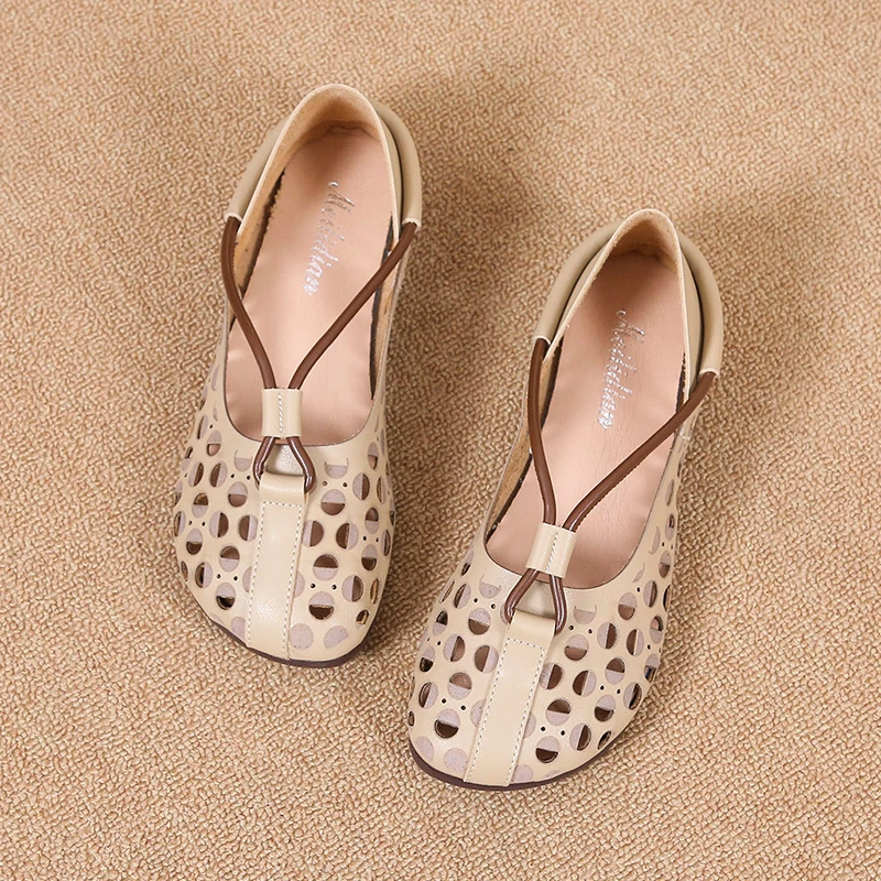 2022 Ladies Flat Sandals Flip-Flops Hollow Mesh Breathable Summer Women Slip-On Flat Shoes Elegant Lightweight Mom Comfort Shoes
